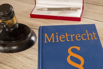 Symbolic image: Reference book on tenancy law next to a judge's gavel