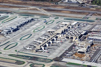 Aerial view of Los Angeles Airport (LAX) with the Tom Bradley International Terminal in Los