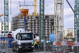 Construction sites in the east of Hafencity Hamburg, office building, new district on the Elbe, on