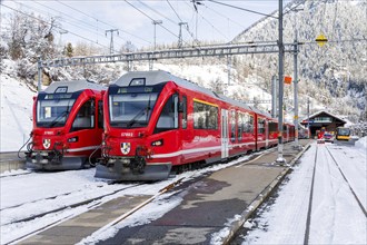 Rhaetian Railway trains on the Albula railway Stadler Rail passenger train at Filisur station,