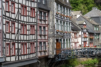 The town of Monschau, in the Eifel, on the river Rur, North Rhine-Westphalia, Germany, Europe