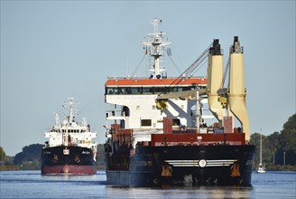 Cargo ship Sea Discovery sailing in the Kiel Canal, Kiel Canal, Schleswig-Holstein, Germany, Europe