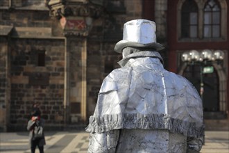 Street artists in silver in Prague's Old Town, Prague, Czech Republic, Europe