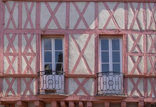 Half-timbered house façade in Chalon-sur Saone, Département Saône-et-Loire in the