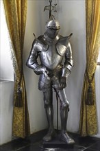 Suit of armour in the Kasteel van Laarne, 14th century medieval moated castle near Ghent, East