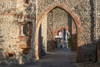 Double castle gate, north gate at the Adolfsturm, medieval Friedberg castle, old town centre,