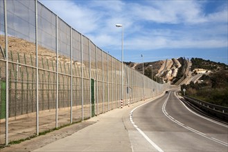 High security fences separate the Spanish exclave of Melilla, Spain from Morocco, north Africa,