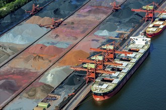 Aerial view, Hansaport loading and storage of ore, Elbe, harbour, Hamburg, Germany, Europe