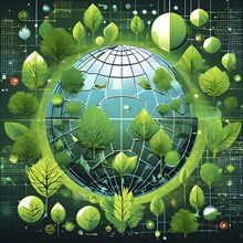 Abstract wallpaper with vector green eco friendly grid ornament symbolizing sustainability, AI