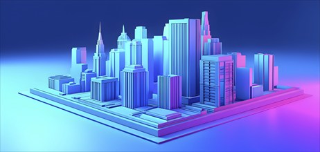 Three dimensional rendering of a model of a city with skyscrapers, AI generated