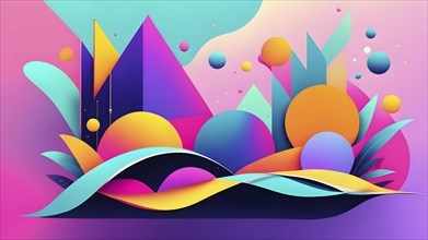 Abstract minimalist illustration theme in vibrant neon color accents symbolizing fun and ease, AI