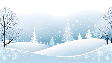 Abstract illustration of a white Christmas card with delicate hand-drawn illustrations, empty space