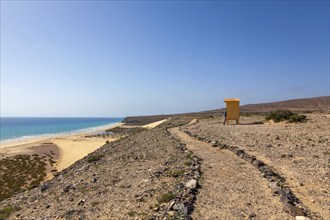 Hiking trail above Playa de Sotavento, Jandia peninsula, Fuerteventura, Canary Islands, Spain,