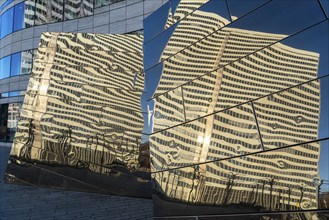 Reflection of the Dreischeibenhaus in the façade of the Kö-Bogen building, shops, restaurants and