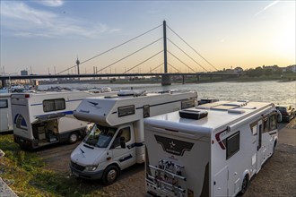 Motorhome parking space on the banks of the Rhine, Düsseldorf am Rhein, motorhome parking space on