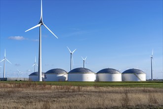 Vopak tank terminal in the industrial harbour of Eemshaven, wind farm, Groningen, Netherlands