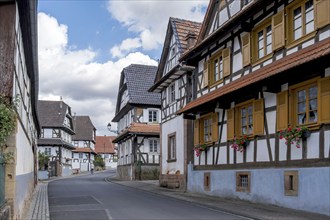 Main street with half-timbered houses, Hunspach, Alsace, France, Europe