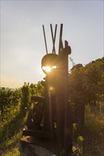 Winery Drei Herren, art object in the vineyard.TOTEM FOR A WEEKEND WARRIOR by David Lee Thompson,