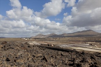 Sea salt extraction, Janubio salt works, Salinas de Janubio, Lanzarote, Canary Islands, Spain,