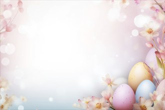 A festive and vibrant background for Easter celebration, featuring multiple decorated eggs in