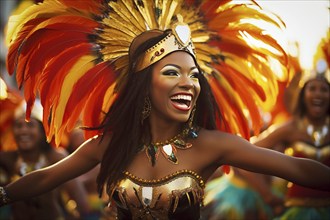 Captivating image capturing the essence of the Rio Carnival, showcasing a dancer adorned in an