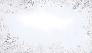 Abstract illustration of a white Christmas card with delicate hand-drawn illustrations, empty space