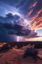 Lightning strike illuminates the night sky in the great victoria desert, AI generated