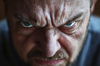 Close up of face of very angry man. Generative AI, AI generated