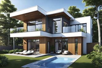 Three dimensional render of a modern ecological real estate residential house, AI gnerated, AI