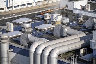 Ventilation system on a commercial building, exhaust air, draught, air conditioning technology