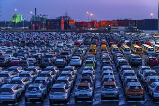 Car terminal in the Logport I inland port, in Duisburg on the Rhine, vehicle handling of new cars,