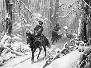 Scene from the winter campaign of 1870, Historical, digitally restored reproduction from a 19th