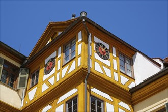 Half-timbered building, clock, window, clock face, hands, time, Hohentübingen Castle, Museum of the