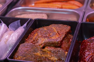 Variation of fine meat products in the butcher's shop