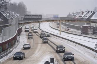 A40 motorway, onset of winter, lots of fresh snow and daytime temperatures below minus 5 degrees,