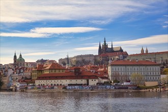 View over the Vltava River to Hradcany Castle, Prague, Czech Republic, Europe