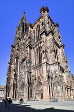 Strasbourg, France, September 2023: Famous Strasbourg Cathedral in romanesque and gothic