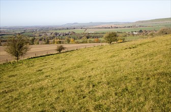 View of the Vale of Pewsey looking west from Woodborough Hill, Wilcot, Wiltshire, England, UK