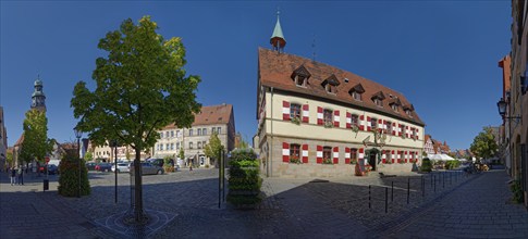 Panoramic view at the church square with historic town hall in the old town centre of Lauf an der