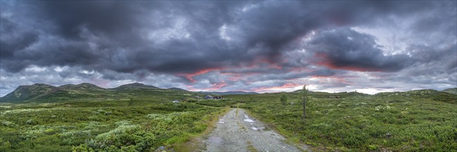 Path in the fell area near the lake Savalen, landscape shot, fell hut, evening mood, Savalen,