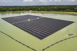 Germany's largest floating solar power plant on the Silbersee III, a quarry pond no longer used for