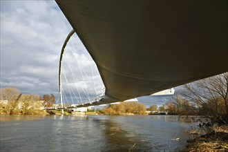 Cantilever pedestrian bridge over the River Mulde near Dessau, arch bridge, modern architecture,