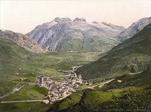 Hospenthal, Hospental, Andermatt, Switzerland, Historic, digitally restored reproduction from a