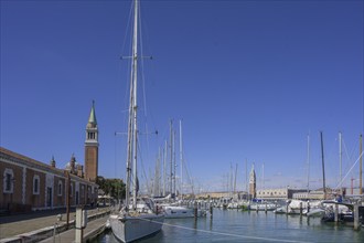 Marina and tower of San Giorgio Maggiore, Venice, Metropolitan City of Venice, Italy, Europe