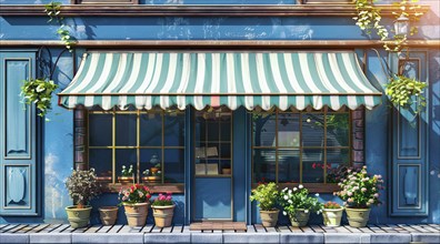 Typical European vintage authentic shop facade in historic center, AI generated