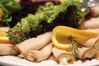 Antipasti: Turkey breast rolls with Waldorf salad