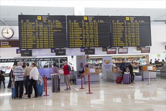 Electronic international flight departures information, airport terminal two Lanzarote, Canary