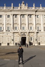 Police and soldiers in front of Palacio Real royal palace, Madrid, Spain, Europe