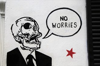 No Worries graffiti artwork spray painted on wall, city of Dublin, Ireland, Irish Republic, Europe