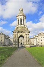 The Campanile bell tower, Trinity College university, city of Dublin, Ireland, Irish Republic,